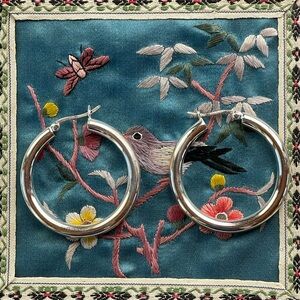 Vintage 925 sterling silver hoops earrings bold statement earrings